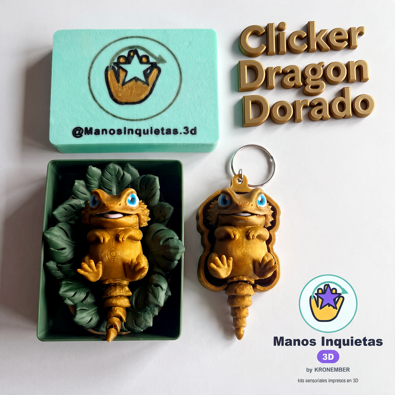 Dragón Dorado: clicker grande y llavero