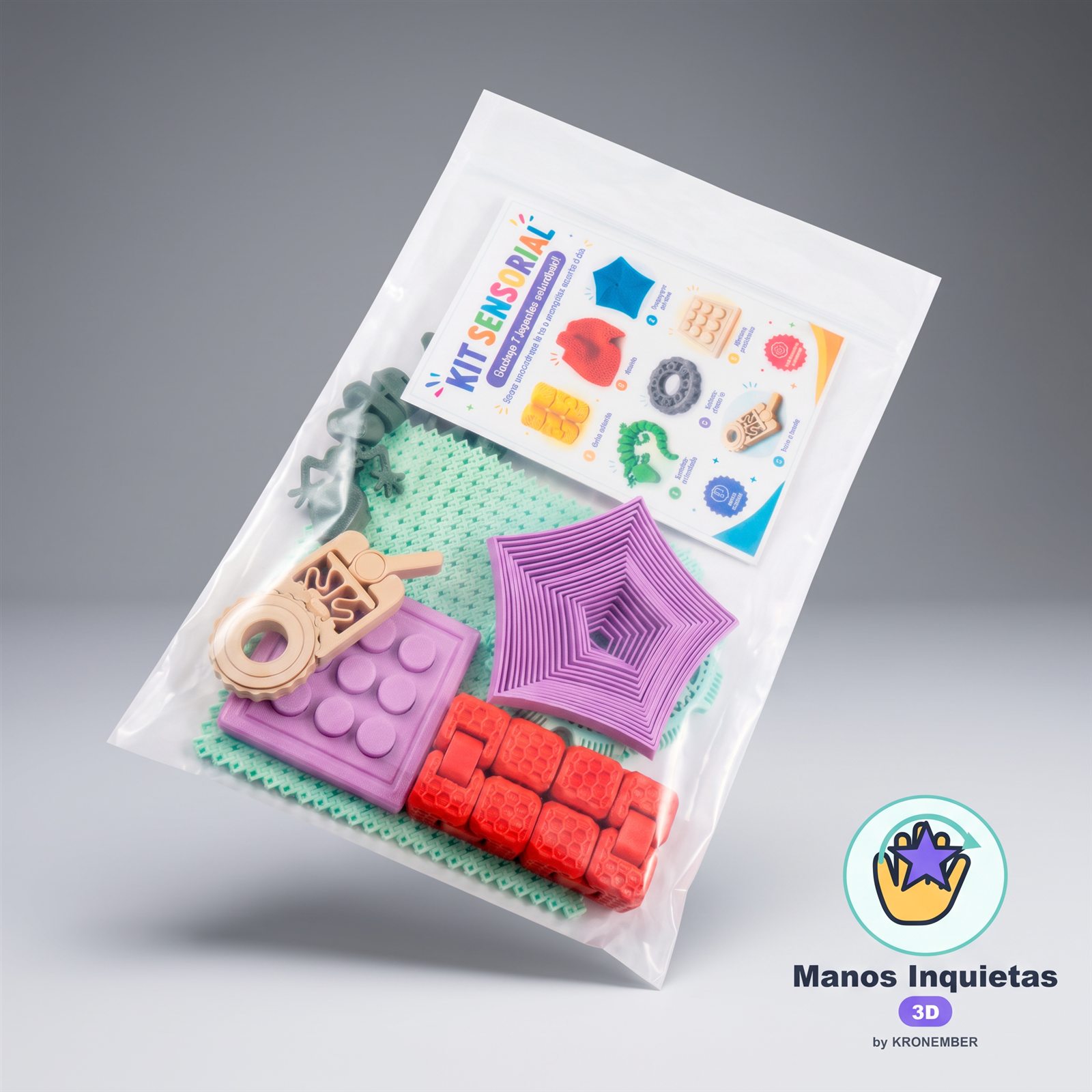 Kit sensorial Manos Inquietas 3D visto en perspectiva