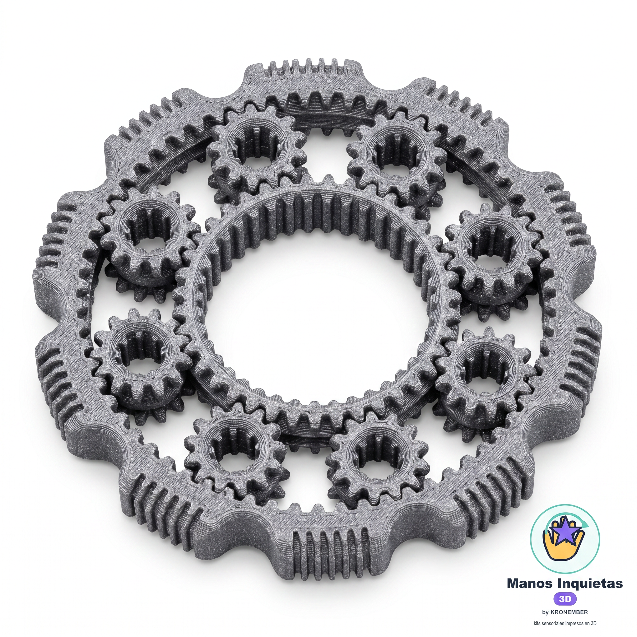 Spinner giratorio gris con engranajes